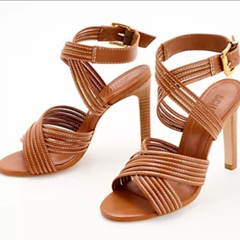 Schutz Marcela brown leather strappy heels Buckle Size US 8.5 new